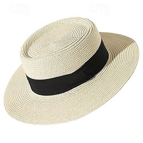 1 stk. elegant damehatt med strå og bred brem, lett og pustende sommerhatt for strandaktiviteter, uformell &formelle arrangementer, tilbehør til arrangementer 2025 - $13.99 –P10