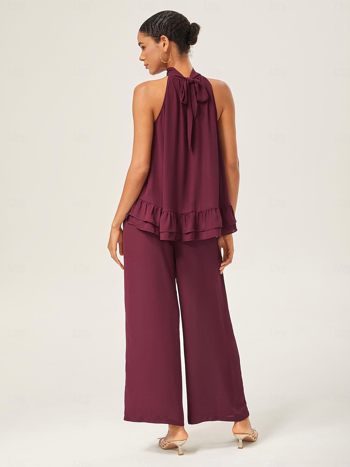 Per donna Da donna All'americana Tinta unita Borgogna Volant Senza Maniche Elegante Quotidiano All'americana Estate del 2025 a $52.99 –P9