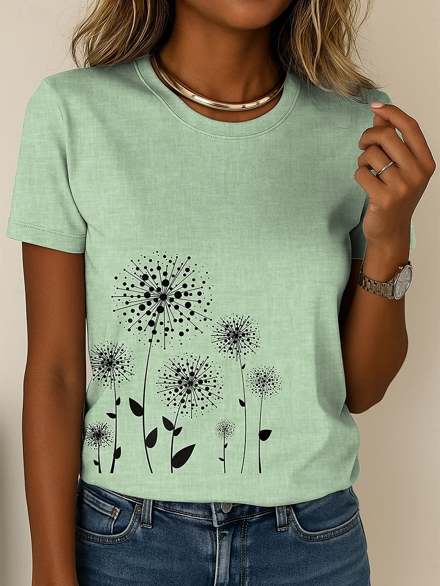 Femmes T-shirt Fleuri Graphique Plantes Occasionnel Manche Courte Col rond Hauts Réguliers Quotidien Sortir Week-end Imprimé Bleu Violet Vert Kaki Été de 2025 ? $19.99 –P3