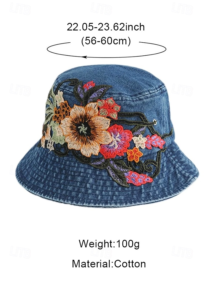 2026年 レディース刺繍デニムバケットハット - 花柄デザイン、スタイリッシュな夏用帽子、アウトドア、ビーチ、カジュアルウェアに最適  コレクション – $14.99 –P6