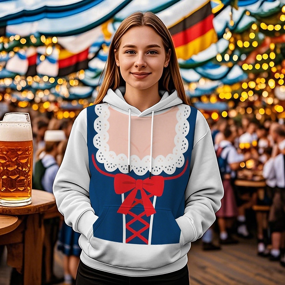 Pivo Oktoberfest Kapuce Tisk Přední kapsa Grafika Pro Dámské Dospělé Karneval Pivo Oktoberfest 3D tisk Dovolená Párty 2025 - $29.99 –P1