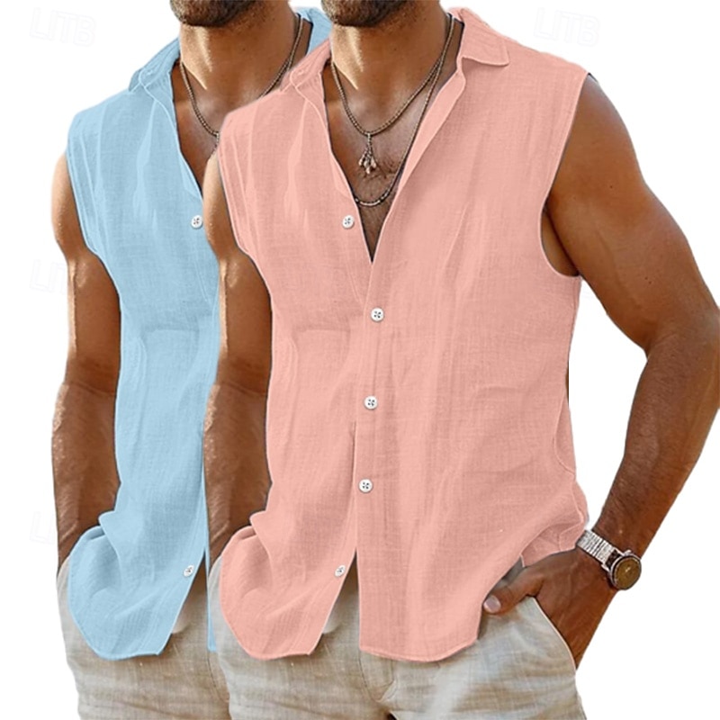 Miesten Paita Pellava paita Kesä paita Ranta-asut Button Up paita Hihaton paita Tavallinen Loma Curise Valkoinen+vaaleanpunainen Pink + Sininen Valkoinen + Valkoinen Valkoinen+sininen Hihaton Kaulus 2026 - $29.99 –P10