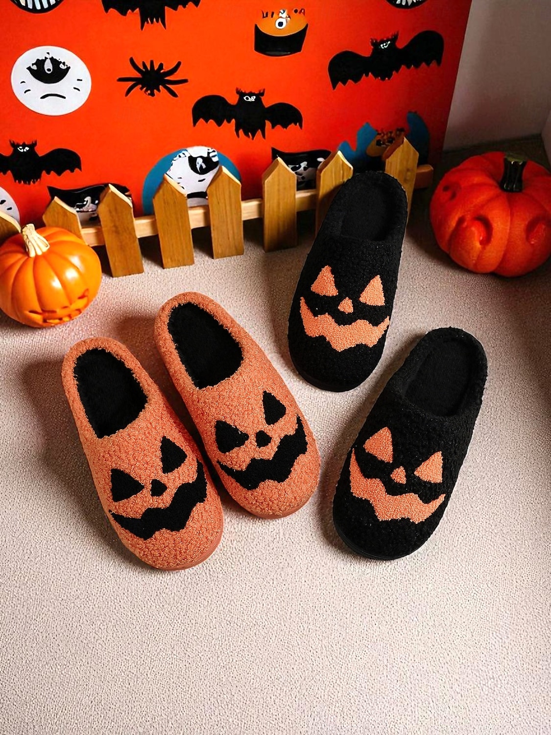 Women's Halloween Pumpkin Face Slippers - Cozy Orange Plush Indoor Shoes with Jack-O'-Lantern Design for Fall Nights,Costume Parties & Gifts 2025 - $14.99 –P1