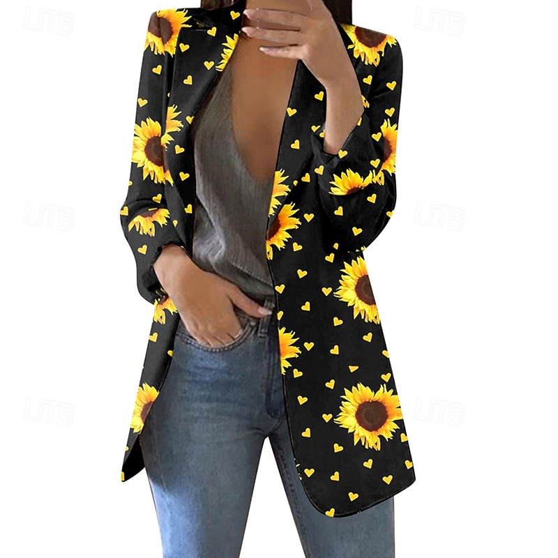 Per donna Blazer Confortevole Stampato Elegante Moda Casual Floreale Uscire Casual Quotidiano Cardigan Regolare Bavero Vestibilità regolare Manica Lunga Capispalla Nero Giallo Verde Primavera Autunno del 2026 a $31.99 –P3