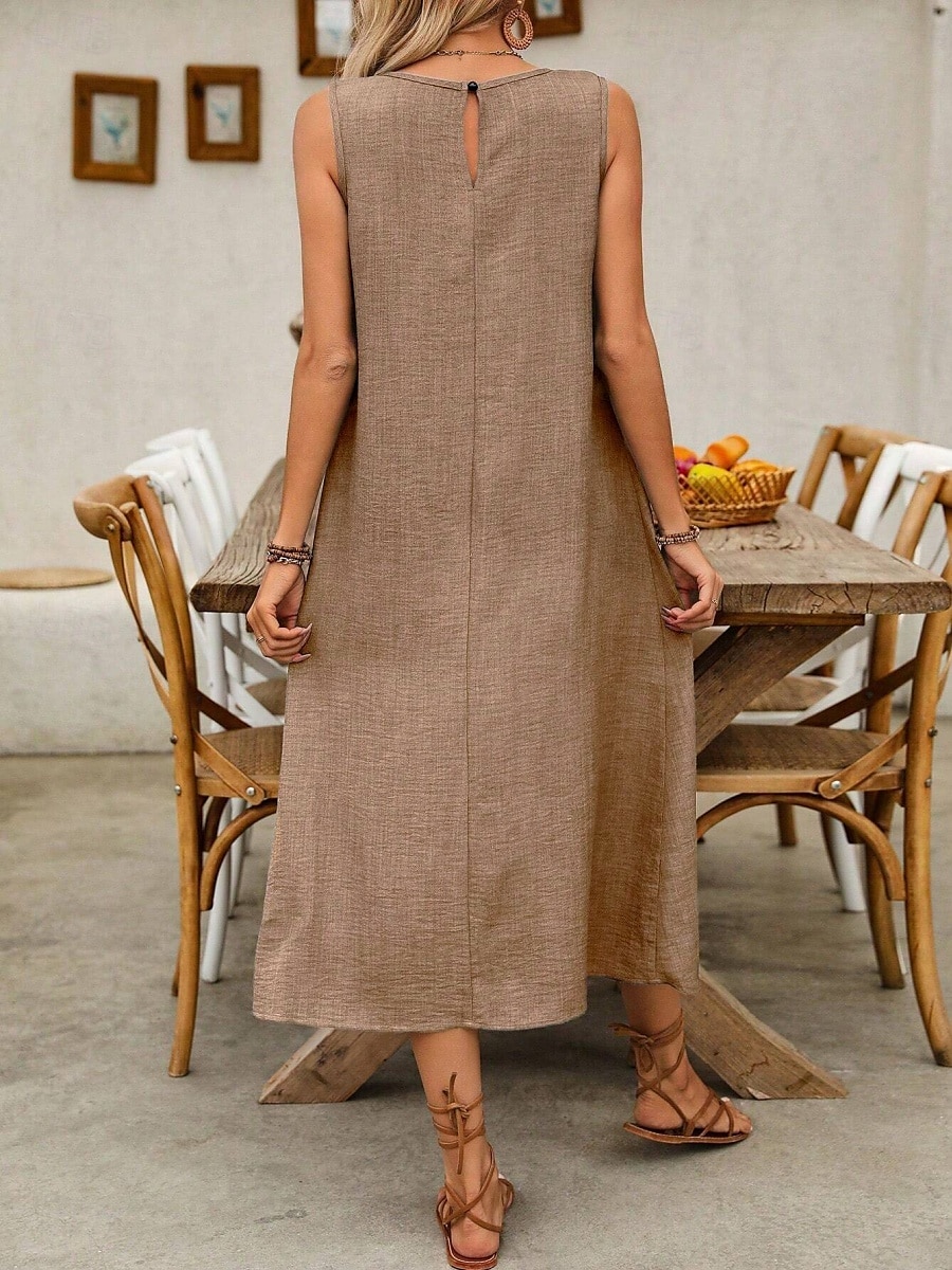Damen Maxikleid A Linie Kleid Sommerkleid Lässig Täglich Normale Passform Einfach Ärmellos Rundhalsausschnitt Wein Blau Braun Grün Sommer 2025 - $24.99 –P11