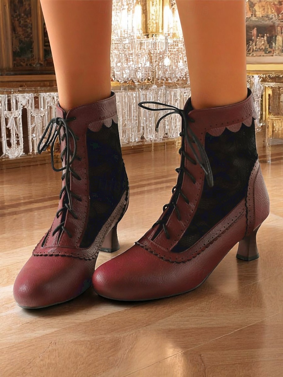 Botas femininas vintage dos anos 1930, com cadarço, brancas, com inserções de renda floral – saltos elegantes em estilo retrô para eventos formais, casamentos e festas de 2025 por $54.99 –P6
