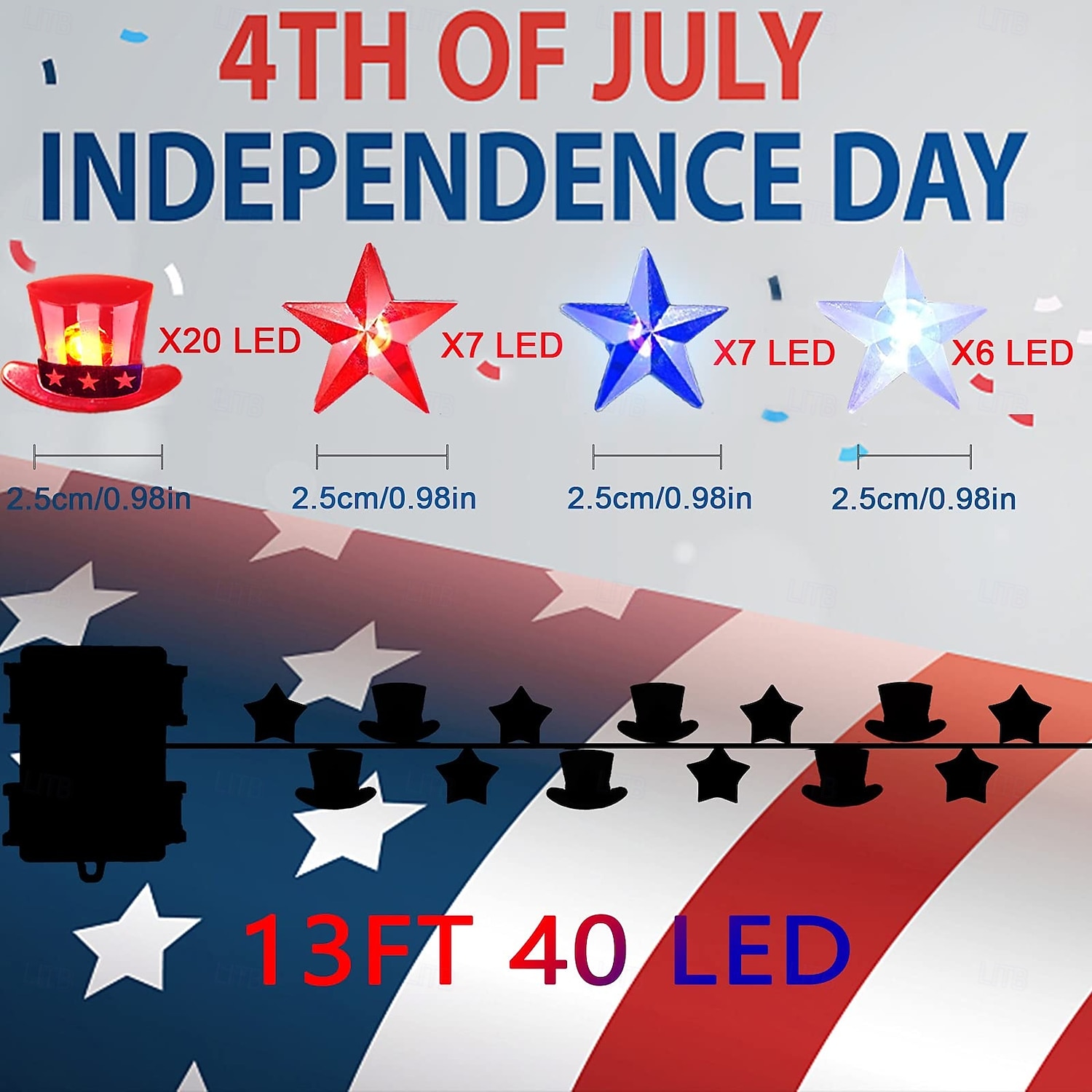 1 Pc Patriotic String Lights 5M-50 LED Pentagram US Flag Hat Light String for 4th of July Independence Day 250th Anniversary Memorial Day, AAA Waterproof Battery Box Remote Control 2026 - $12.99 –P5
