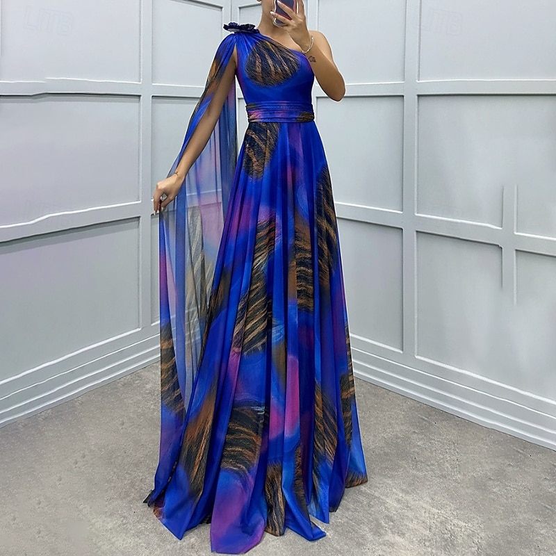 Femmes Robe Longue Maxi Robe Robe de Bal Robe de Soirée Élégant Mode Soirée Occasion Spéciale Coupe régulière Fleur Manche Courte Une Épaule Rose Claire Rouge Bleu Été de 2025 ? $32.99 –P7