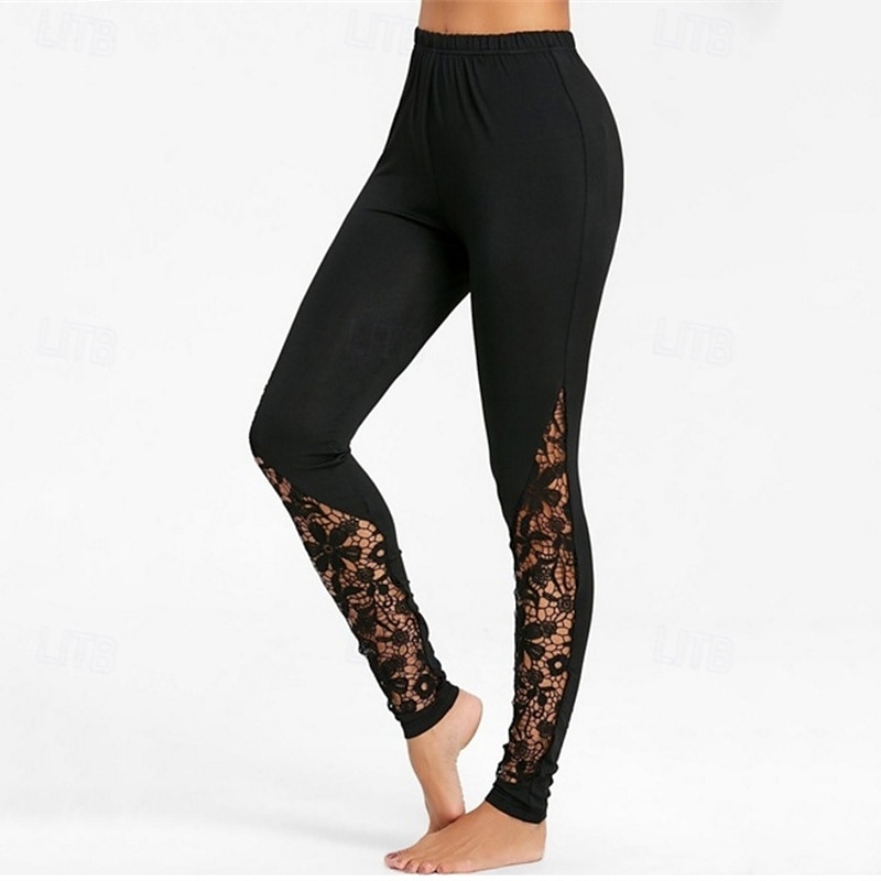 Pentru femei Jambiere Pantaloni scurți anti uz Modă Șic Stradă Lungime gambă Talie Înaltă Culoare solidă Dantelă Talie elastică Respirabil Comfortabil Strech Purtare Zilnică Sfârșit de săptămână Negru 2025 - $14.99 –P3