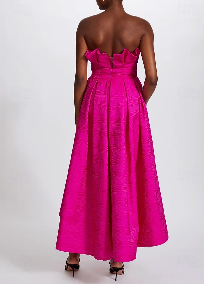 Moire A-Lijn Cocktaillabel Elegant Jurk Formele Semi Formele Bruiloft Tea Lengte Midi Lengte Mouwloos Strapless Satin Ruffles met Zakjes 2025 - $149.99 –P5