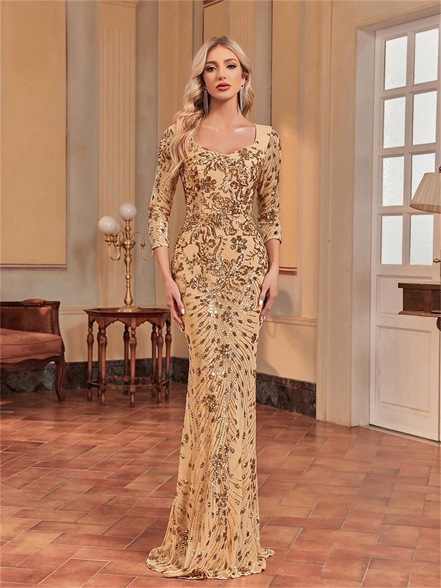 Mermaid / Trumpet Quinceanera Dresses Elegant Dress Formal Wedding Floor Length Long Sleeve Sweetheart Sequined with Sequin 2025 - $109.99 –P12