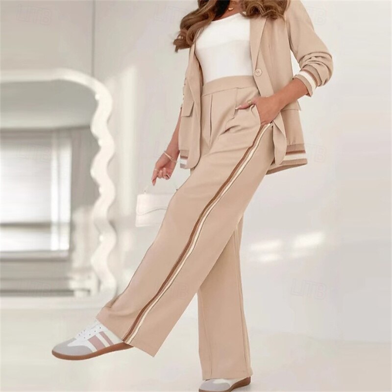 Mulheres Moletom Calças de perna larga Bolsos Riscas Jaqueta Conjuntos Outono ダークカーキ Preto Academia Exercite-se Esportivo A Prova de Vento Manga Longa Esporte Roupas Esportivas Micro-Elástica Normal de 2026 por $47.99 –P2