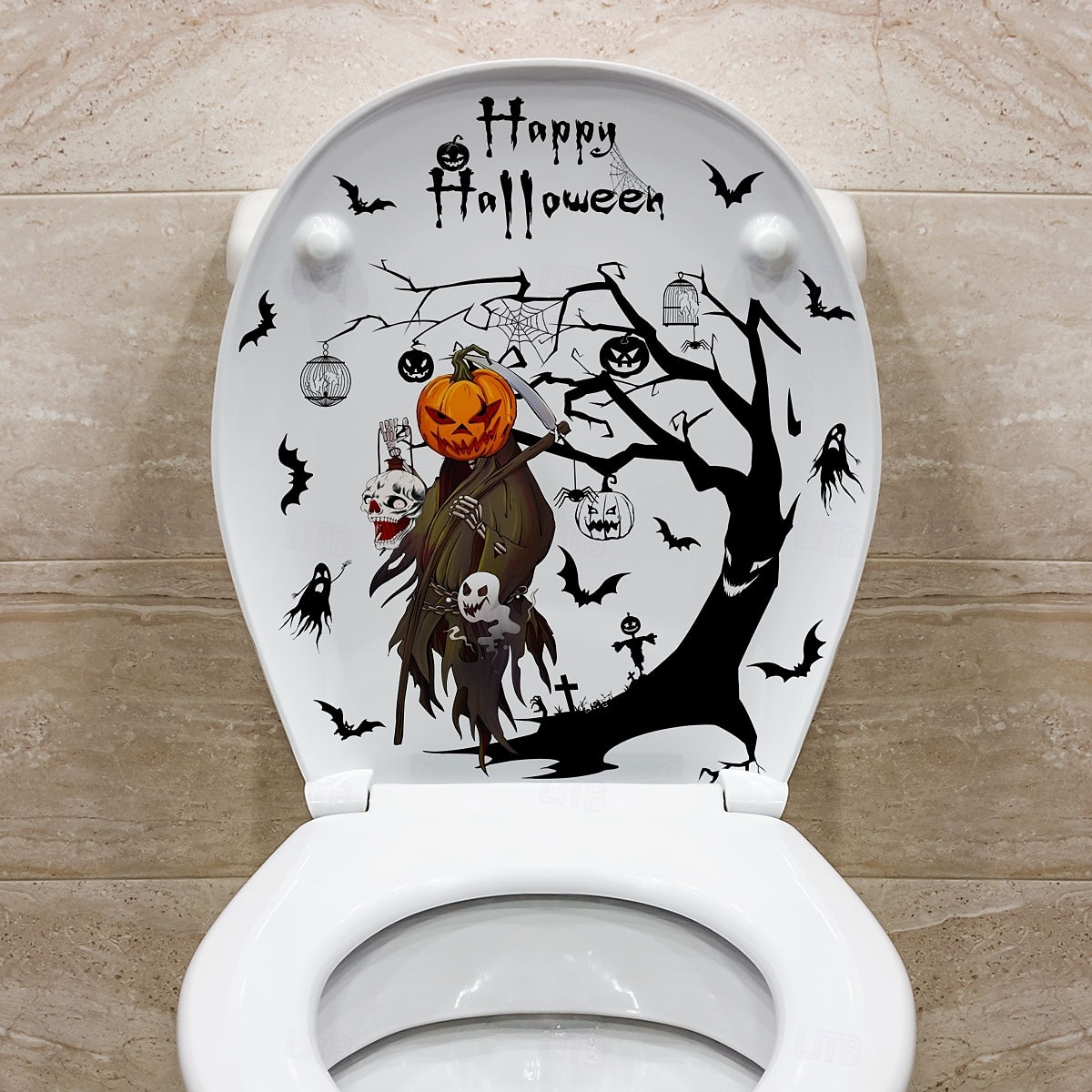 Halloween-wc-istuimen tarra, kurpitsa, aave ja lepakko, itseliimautuva kylpyhuoneen wc-kannen koristelu 2025 - $6.49 –P5