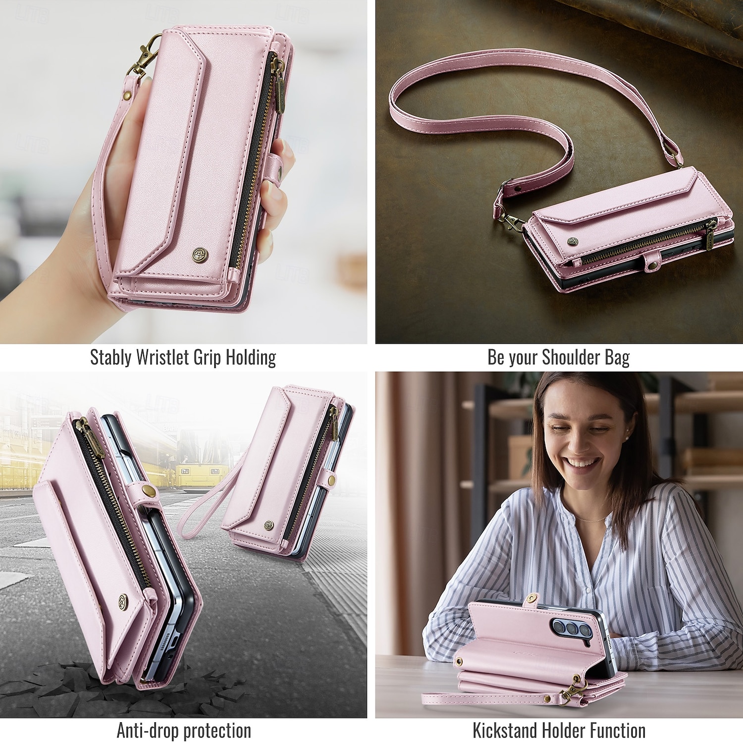 telefone Capinha Para Samsung Galaxy Z Fold Capa para Cartão Wallet com cordão com pulseira Pata de Apoio TPU Couro PU de 2025 por $24.99 –P8