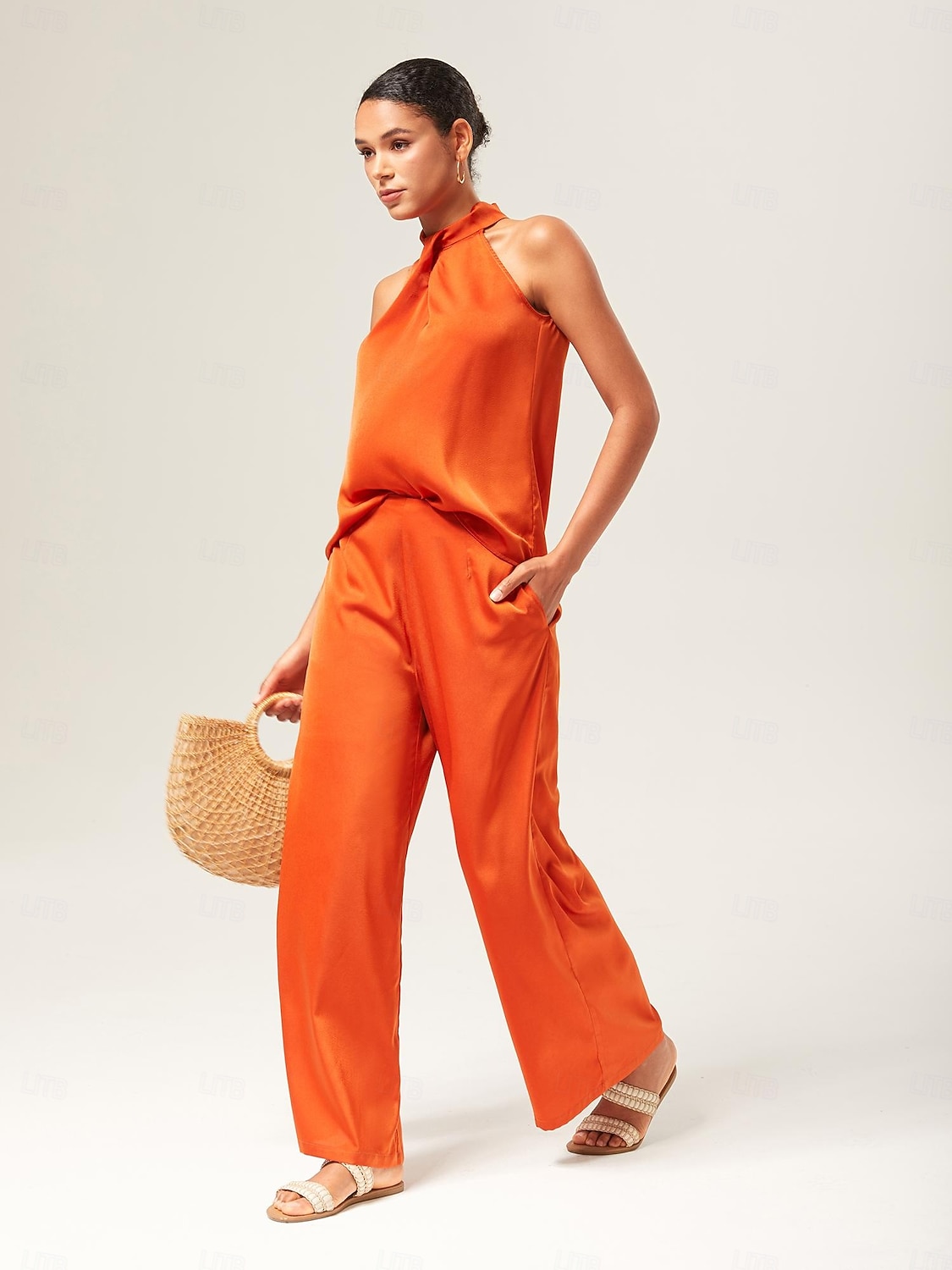 conjunto de calças largas com gola alta laranja de 2025 por $86.99 –P4