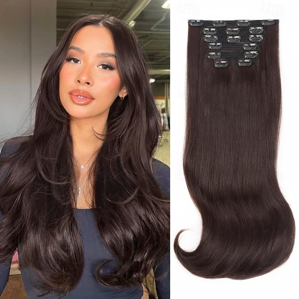 Clip in prodlužování vlasů - husté dlouhé rovné vrstvené prodlužování vlasů, špinavě blond, smíšená odbarvená blond, 20 palců, jemný krajkový útek 2025 - $26.99 –P2