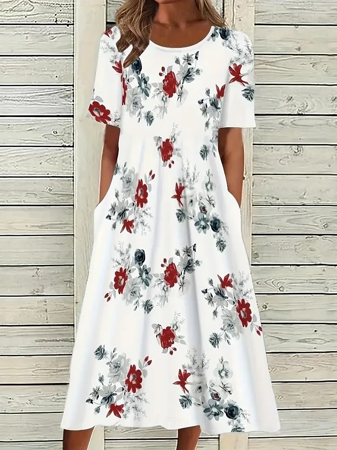 Women's Mini Dress T Shirt Dress Tee Dress Sundress Shift Dress A Line Dress Vacation Casual Boho Party Beach Regular Fit Floral Graphic Short Sleeve Crew Neck White Pink Red Blue Summer Spring 2025 - $23.99 –P1