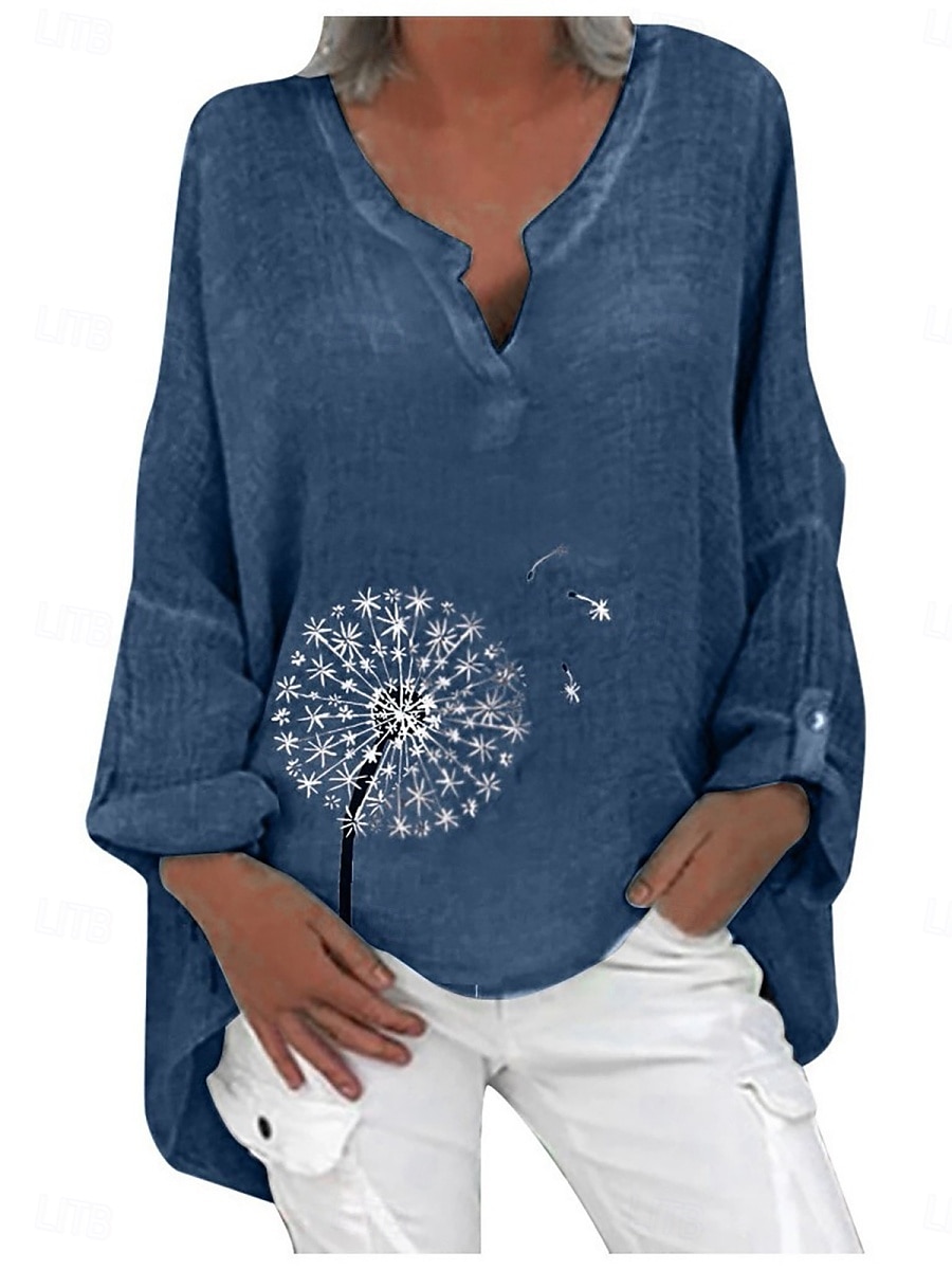 Dames Katoenen linnen overhemden Bloemig Basic Casual Lange mouw Overhemdkraag Normale tops Dagelijks Afdrukken Blozend Roze Marineblauw Fuchsia Groen Zomer Herfst 2025 - $28.99 –P5