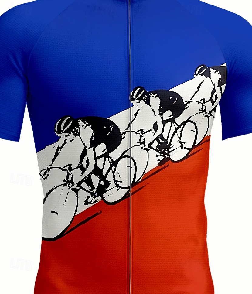 Per uomo Maglia da Ciclismo Grafico Geometrico Manica Corta Bicicletta Maglia Top con 3 tasche posteriori Resistente ai Raggi UV Asciugatura Rapida Cerniera Frontale Strisce Riflettenti Gli sport del 2026 a $30.99 –P3