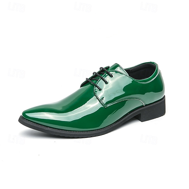 Chaussures à lacets en cuir verni vert pour hommes – chaussures habillées brillantes avec une finition polie, idéales pour les mariages et les soirées de 2025 ? $34.99 –P2
