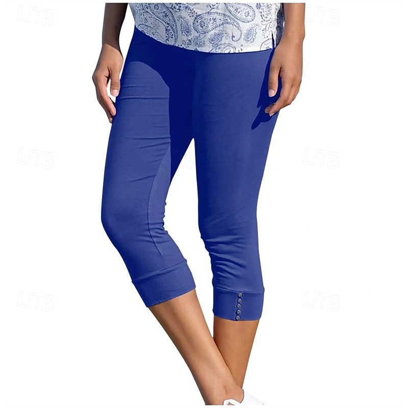 Women's Capri Pants Leggings Casual Athleisure Calf-Length High Waist Plain Elastic Waist Breathability Stretchy Vacation Street Daily Wear Wine Depression Green Black Pink Summer Spring Regular Fit 2025 - $13.99 –P7