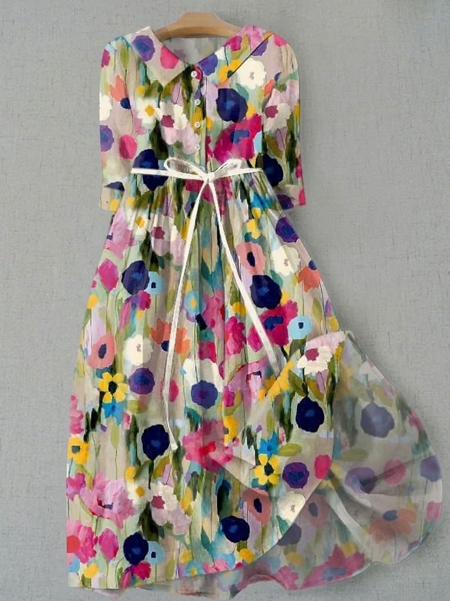 Damen Midikleid Shiftkleid Lässig Täglich Normale Passform Blumen Grafik Halbarm Hemdkragen Gelb Rosa Rosa Blau Sommer Frühling 2025 - $37.99 –P1