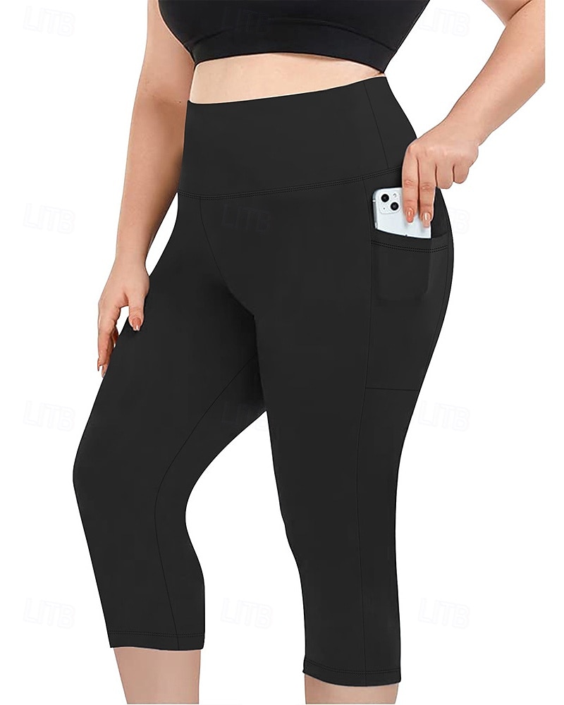 Femmes leggings de pilates Jambières Capri pantalon de sport Avec Poches Léger Pilates Salle de sport Course Leggings Capri Couleur Unie Gris foncé Noir Vert Véronèse Grande taille Des sports Tenues de 2026 ? $17.99 –P1