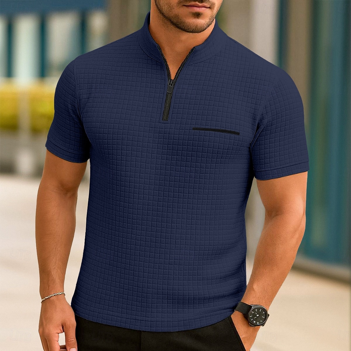 Ανδρικά Βάφλα Πόλο Μπλουζάκια Zip Polo Causal Αργίες Τρίμηνο φερμουάρ Κοντομάνικο Μοντέρνα Βασικό Σκέτο Τρίμηνο φερμουάρ Καλοκαίρι Άνοιξη Όλες οι εποχές Μαύρο Λευκό Βαθυγάλαζο Πορτοκαλί 2025 - $21.99 –P6