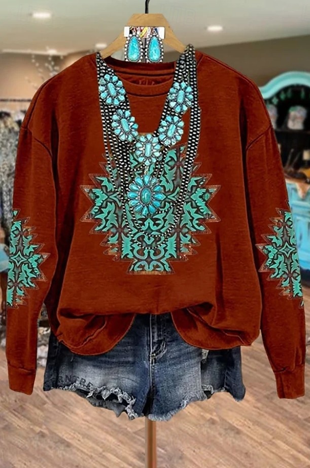 Women's Pullover Sweatshirt Floral Graphic Warm Vintage Gothic Lolita Long Sleeve Crew Neck Regular Tops Street Dailywear Casual Print Light Pink Red Brown Green Beige Spring Fall Winter 2025 - $24.99 –P2