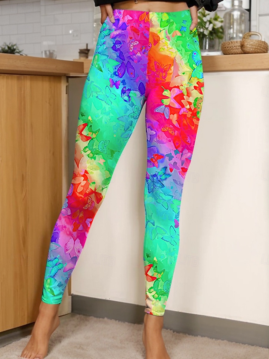 Dame Leggings Årgang Mote Fritid Full lengde Høy Midje Grafisk Gradert Printer Pustende Myk Elastisk Feriereise Avslappet Daglig Lilla Rødstrupe-egg Blå Gul Grønn Sommer Vår Slank Fasong 2025 - $18.99 –P5