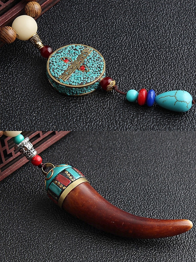 Collier pendentif en perles tribales pour homme – perles ethniques en bois faites à la main avec des accents turquoise, style bohème pour une tenue décontractée, de yoga, de méditation ou de festival de 2025 ? $11.99 –P7