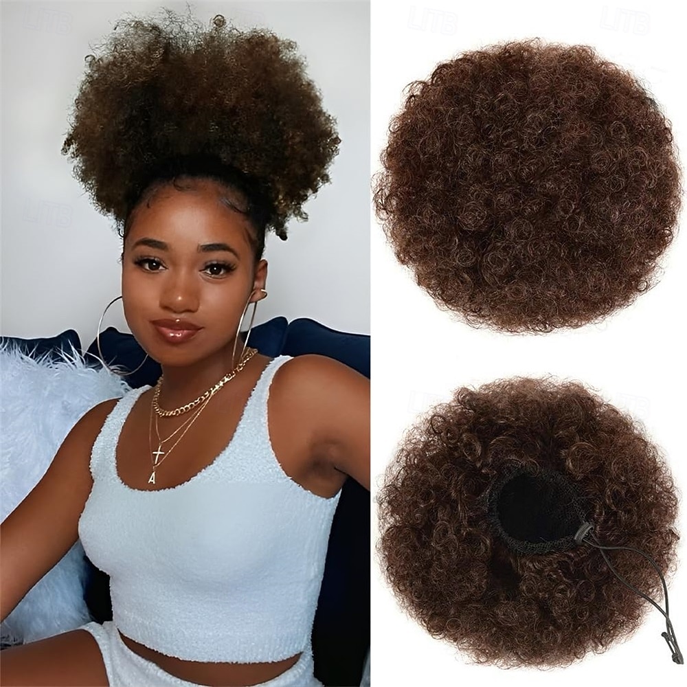 Extension per coda di cavallo con coulisse e chignon afro corto, parrucche afro corte, chignon riccio, posticci per donna, clip su posticci sintetici ricci e crespi, nero naturale 1b del 2026 a $13.49 –P2