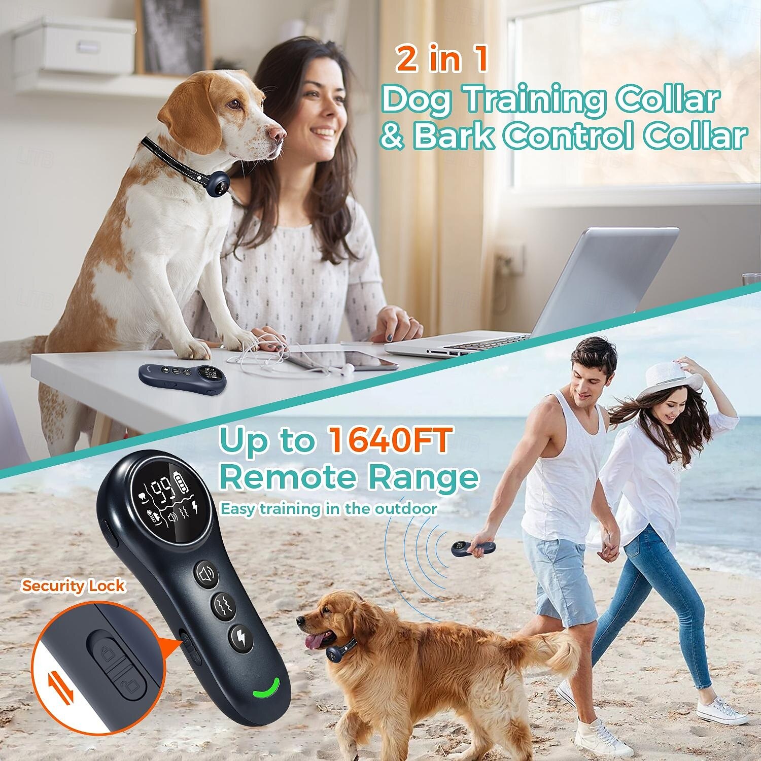 Collare di addestramento per cani 2 in 1 con telecomando, antiabbaio automatico, collare antiabbaio intelligente, collare antiabbaio automatico, collare elettronico ricaricabile impermeabile IP67. del 2025 a $76.99 –P3
