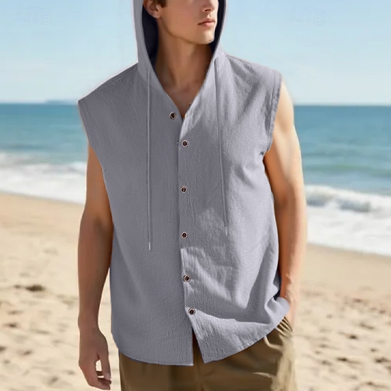 Men's Tank Top Vest Top Undershirt Sleeveless Shirt Sleeveless Hooded Summer Plain Fashion Designer Basic Buttons Vacation Street Going out Black White Yellow Top Tee for Men 2025 - $17.99 –P15