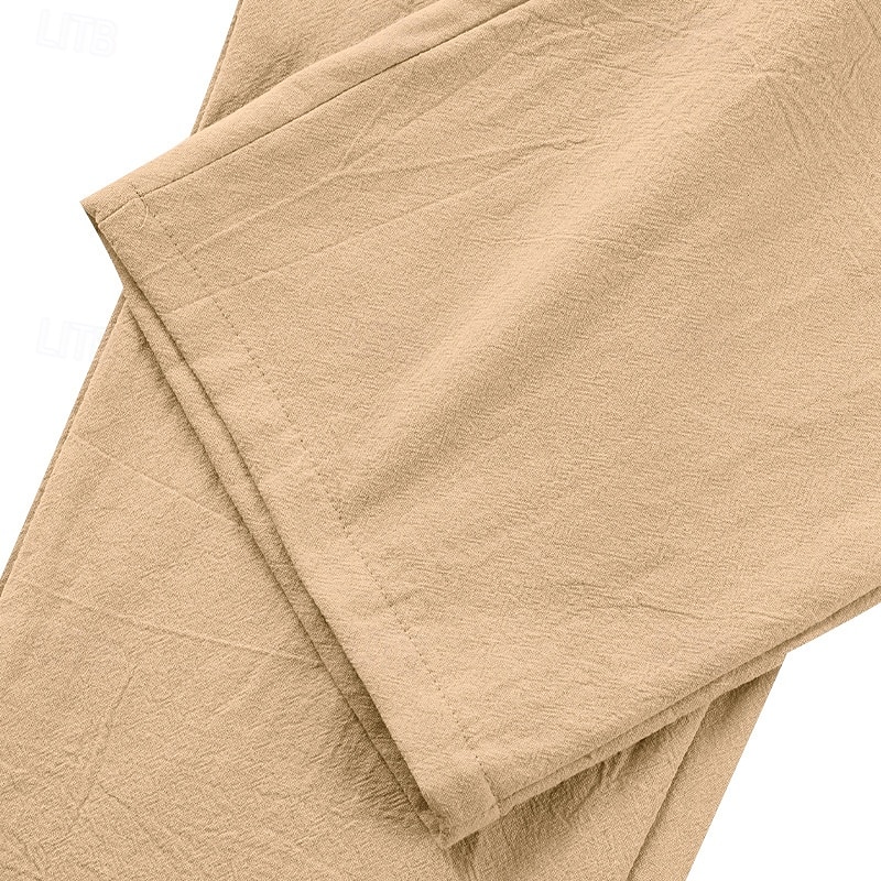 Men's Linen Pants Trousers Summer Pants Beach Pants Pocket Straight Leg Plain Comfort Breathable Vacation Daily Holiday Hawaiian Boho Black White 2025 - $25.99 –P7