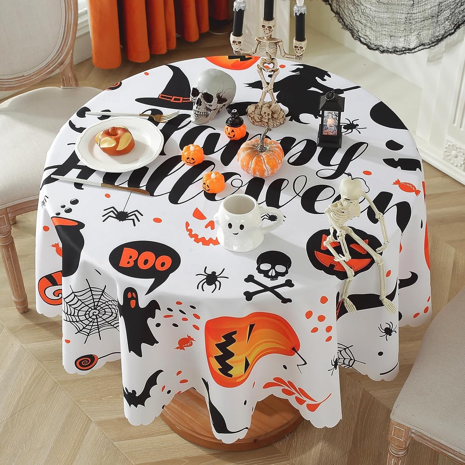 Toalhas de mesa de Halloween, toalha de mesa de abóbora de 150 cm de diâmetro, toalha de mesa retangular decorativa, toalha de mesa de cozinha para o dia de todos os santos para festa, festival, de 2025 por $12.49 –P9