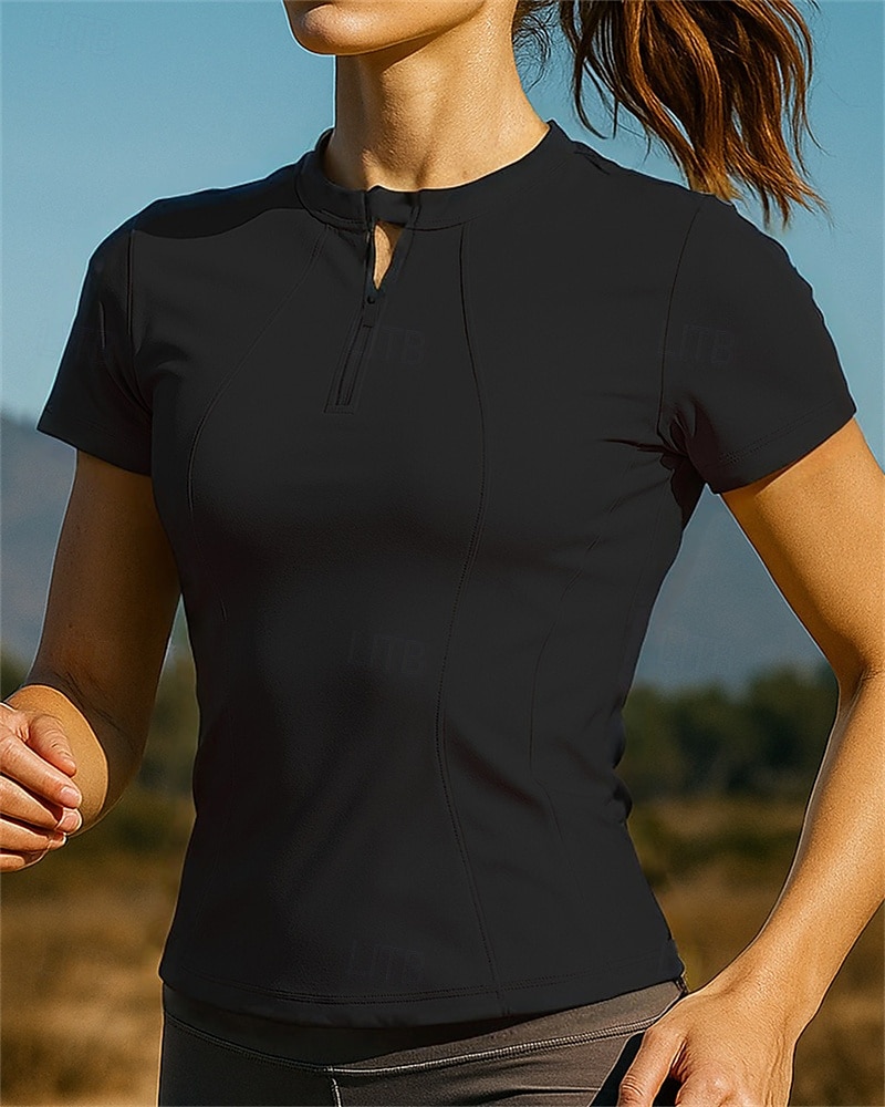 Women's Running T-Shirt Running Top Running Shirt Quarter Zip Long Sleeve Tee Tshirt Breathable Quick Dry Lightweight Elastic Tennis Golf Running Sportswear Activewear Solid Colored Black White Yellow 2025 - $17.99 –P4