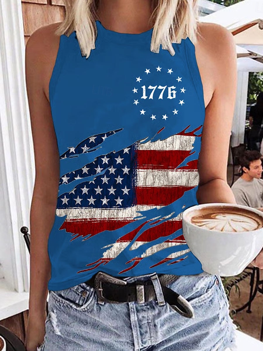Damen Patriotisches Trägershirt Tank Top Grafik Flagge Täglich Stylisch Lässig Ärmellose Rundhalsausschnitt Reguläre Oberteile Tägliche Urlaubs-Weiß Rot Blau Sommer Frühling 2025 - $17.99 –P3