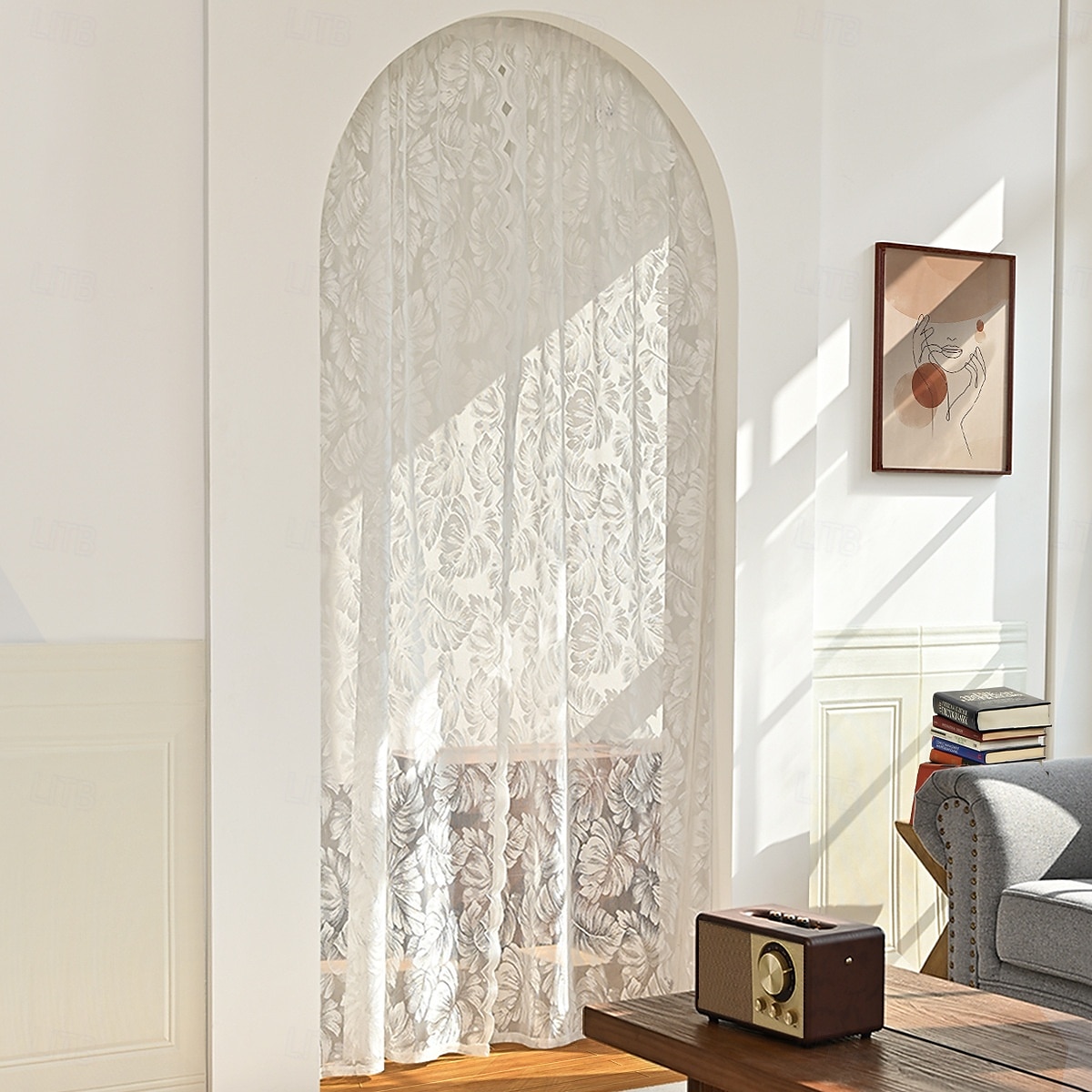 Fransk spetsgardiner lantgårdscalloped trim semi-transparent gardiner broderade fönstergardiner med krok vintage fönsterdraperier för vardagsrum sovrum 2025 - $13.99 –P13