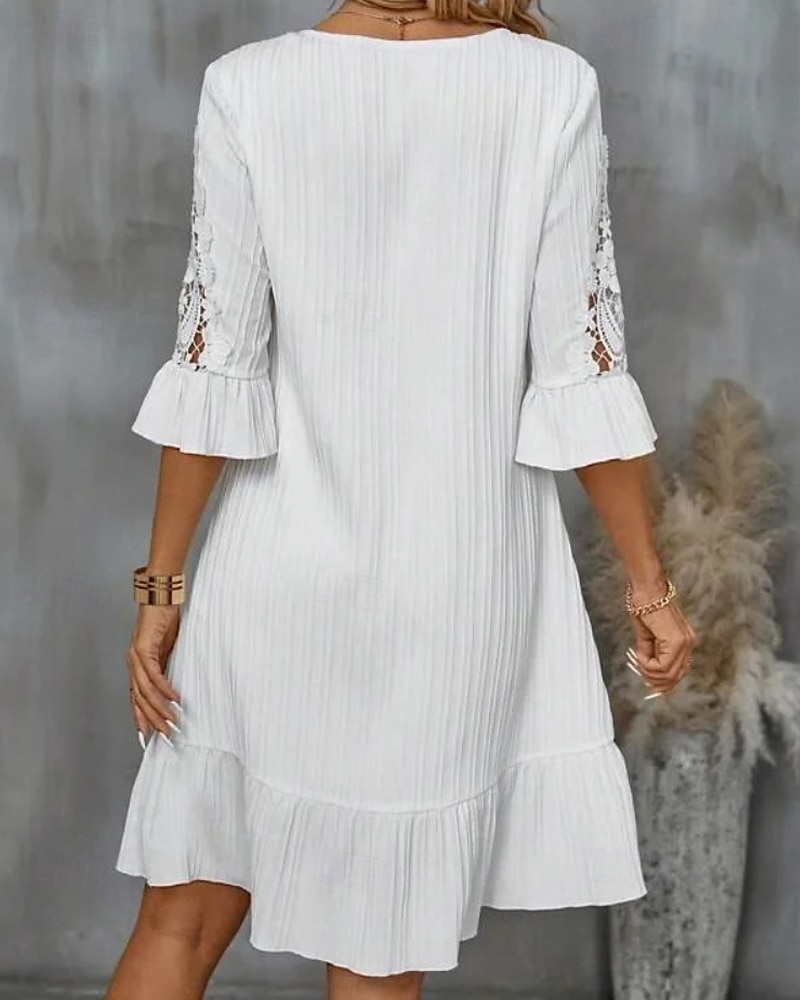 Pentru femei Rochie Mini Rochie albă Rochie de dantela Rochie casual Clasic Modern Manșon Flare cuff În aer liber Vacanță Ieșire Fit regulat Simplu Manșon Jumate În V Alb Vară 2025 - $22.99 –P5
