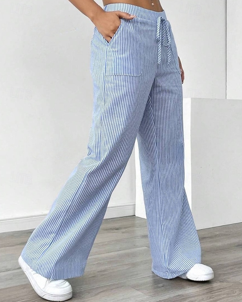 Femmes Jambe large Slacks Streetwear Occasionnel Longueur complète Naturel Rayé Avec Poches Conception à cordon élastique Extérieur Confortable Fête Décontracté Quotidien Magenta Bleu ciel clair Gris de 2025 ? $17.99 –P10