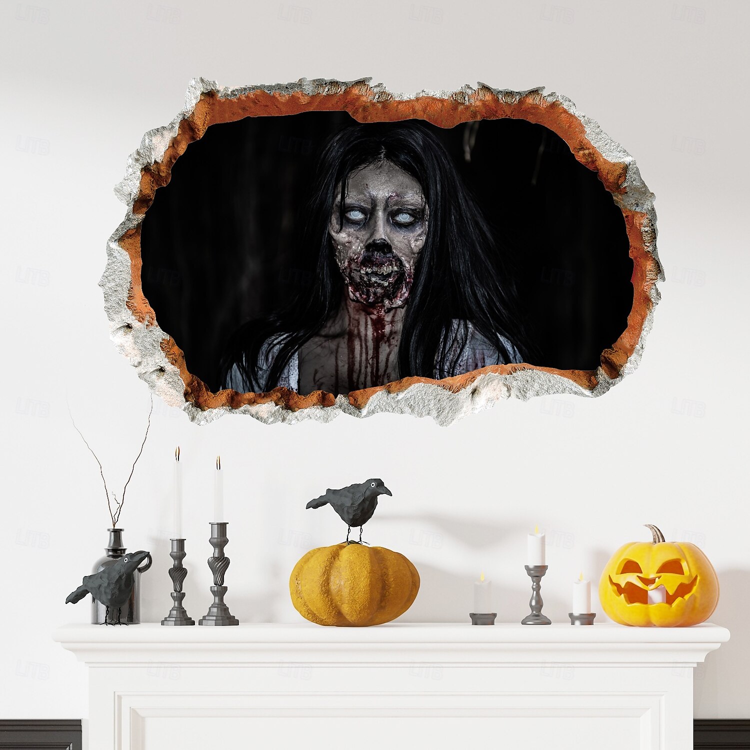 Autocolant de perete de Halloween, autocolant 3D, perete crăpat, zombie, detașabil, decorațiune de Halloween înfricoșătoare pentru perete în sufragerie, decor de petrecere de casă, de groază 2025 - $6.49 –P1