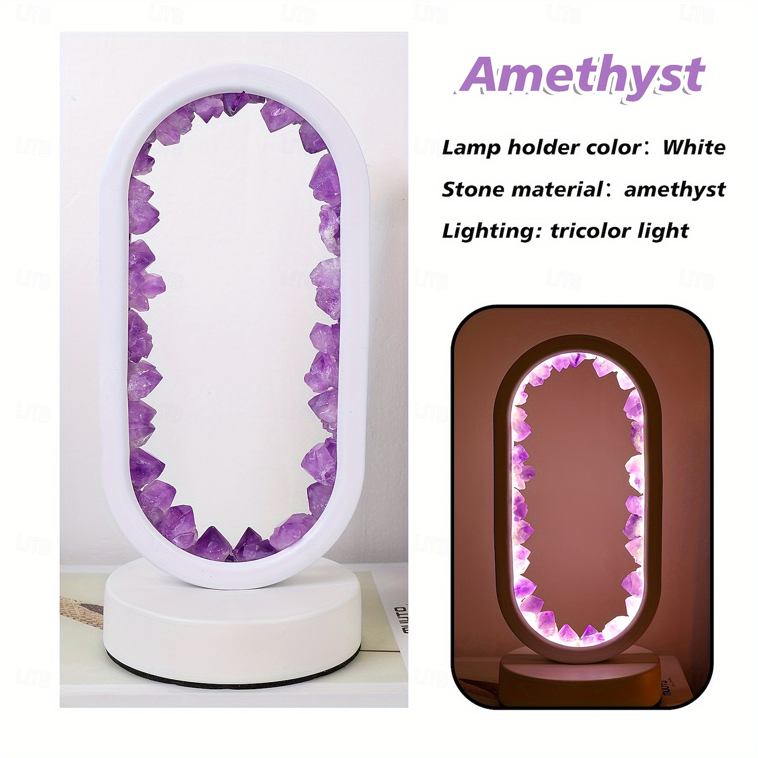 1 peça de luminária de cabeceira LED clássica com flores de quartzo e ametista natural, pedra bruta, cristal, luz noturna suave para quarto e mesa, alimentada por USB, modos multicoloridos, ideal para de 2025 por $58.99 –P9
