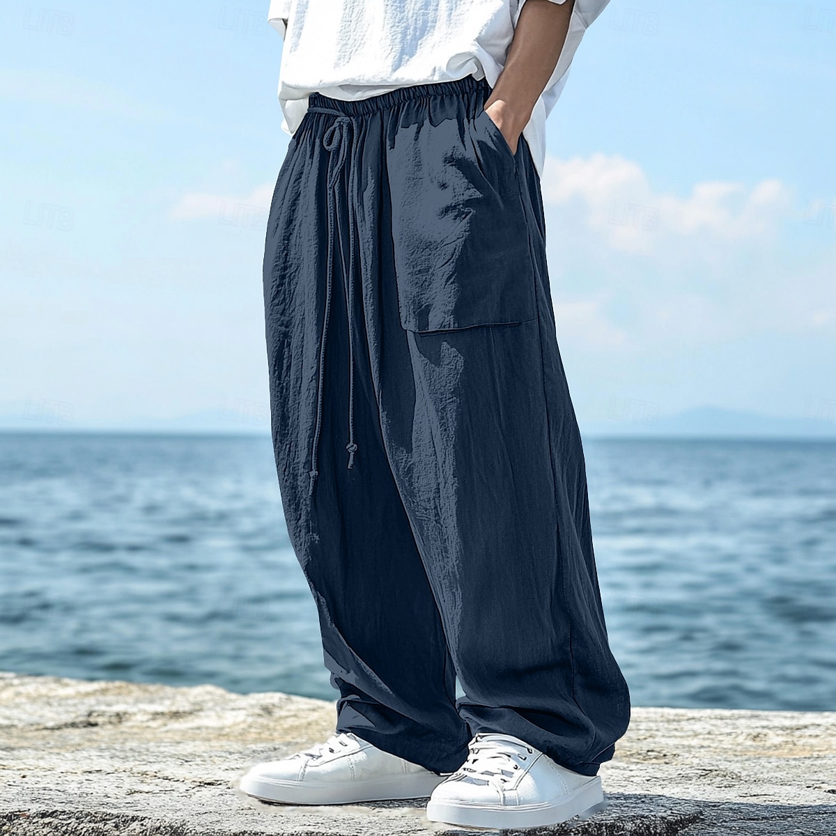 Per uomo Pantaloni di Lino Pantaloni Pantaloni Estivi Elastico in vita Coulisse Gamba Dritta Semplice Comodità Traspirante Lunghezza intera All'aperto Casuale Quotidiano Moda Stile Classico Nero Blu del 2025 a $23.99 –P5