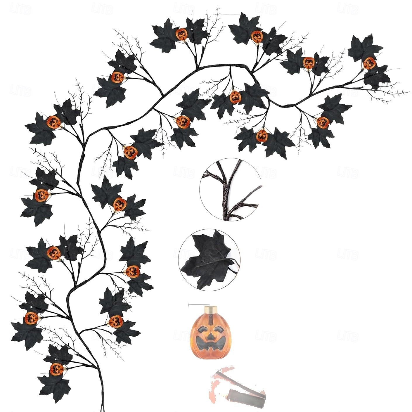 1.8M/6Ft 54 LED Beads Halloween String Lights Black Willow Lantern Pumpkin Bat Maple Leaf Wall Desktop Halloween Party Atmosphere Decorative Light AAA Waterproof Battery Box 2025 - $26.99 –P11