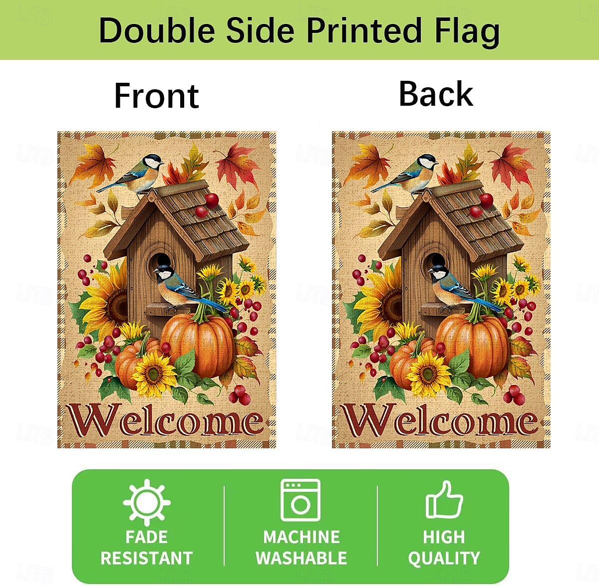 Halloweenská zahradní vlajka na Den díkůvzdání - oboustranný sezónní banner na zahradu pro podzimní dekorace - odolná a povětrnostním vlivům odolná polyesterová vlajka pro venkovní trávník, verandu nebo zahradní dekoraci 2025 - $7.99 –P11