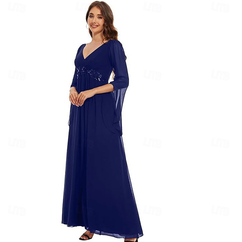Φόρεμα A-Line της Μητέρας της Νύφης Elegant Απλό V Λαιμό Μήκους Δαπέδου Σατέν Μακρύ Μανίκι με Πτυχώσεις Ομοιόμορφο Χρώμα 2025 - $119.99 –P9