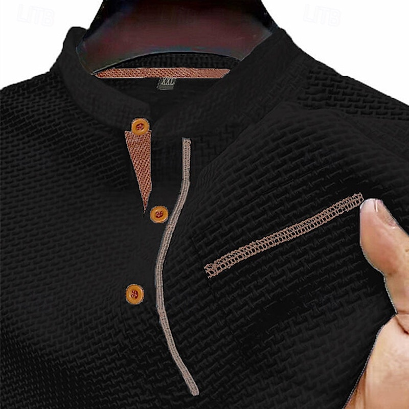 Men's T Shirt Henley Shirt Tee Short Sleeve Shirt Short Sleeve Henley Summer Spring Patchwork Fashion Designer Basic Buttons Pocket Vacation Street Going out Black White Navy Blue Top Tee for Men 2025 - $18.49 –P7