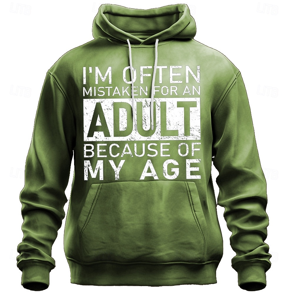 Mannen's Grappige Hoodie - 'Ik Word Vaak Verward Met Een Volwassene Vanwege Mijn Leeftijd' Sarcastische Graphic Pullover met Woordspeling Leeftijd Humor 2026 - $28.99 –P4