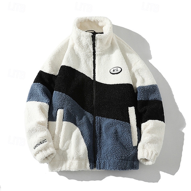 Herren Windjacke Wanderjacke Wanderfleecejacke Winter Draussen Patchwork Thermik Winddicht Fleecejacken Schwarz Weiß Grau 2025 - $48.99 –P5